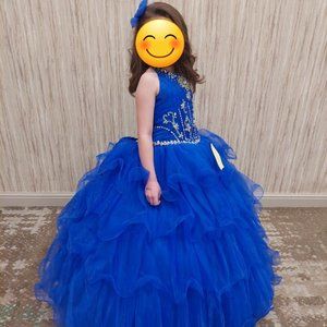 Ritzee Girls Royal Blue AB Crystal Pageant Gown Dress Size 10